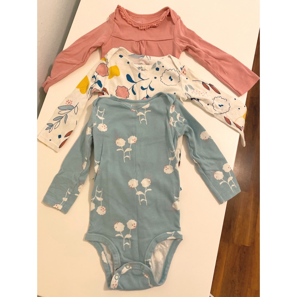 Set of 3 long sleeve onesies, mauve floral sage